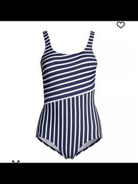 Lands' End Tugless Navy & White Media  Striped One-Piece Swimsuit Women's Size 6